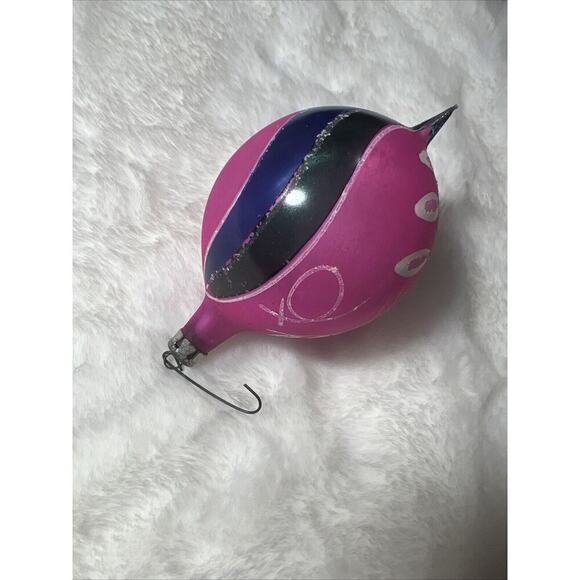 Mercury Glass Christmas Ornament Pink Blue Green Stripes White Glitter Poland - Picture 5 of 10